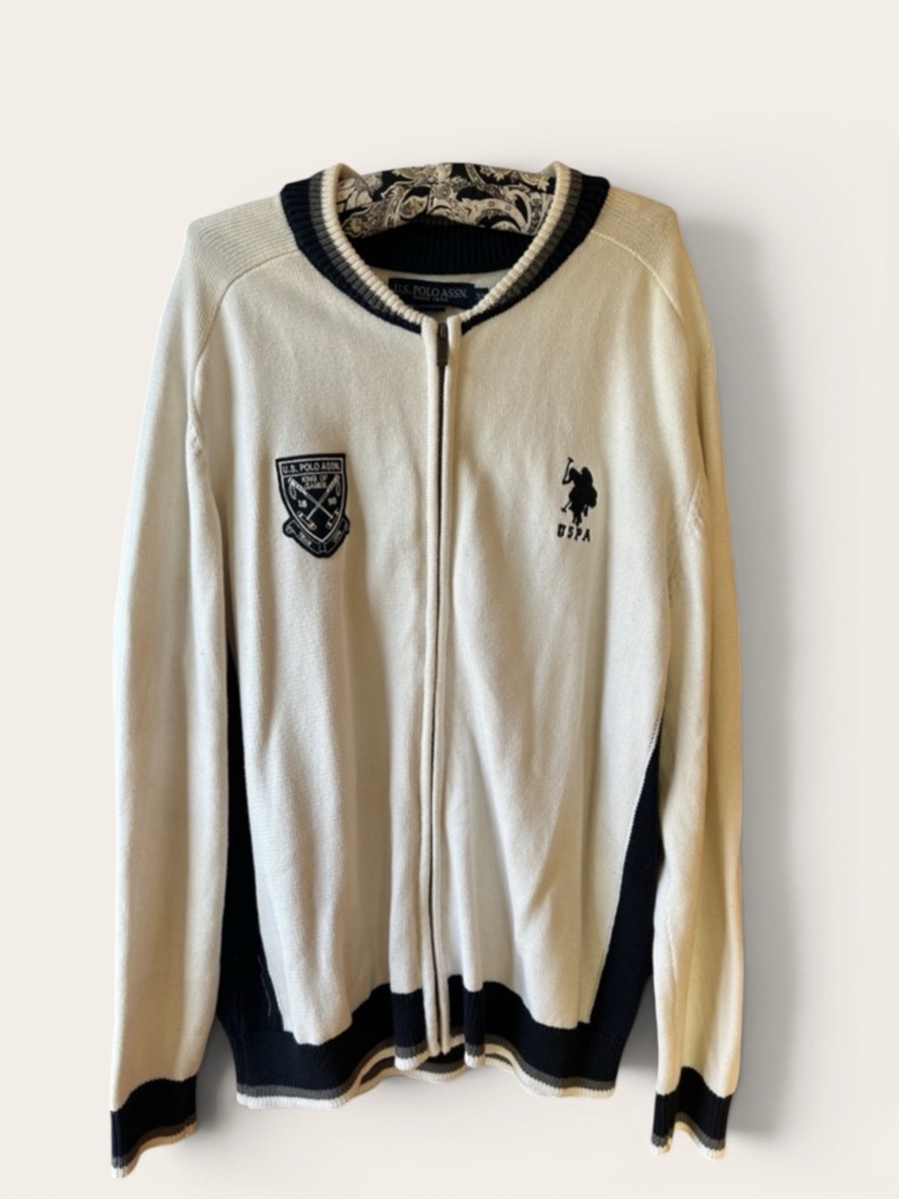 U.S. Polo Assn. Cream Zip-Up Sweater with Black Trim